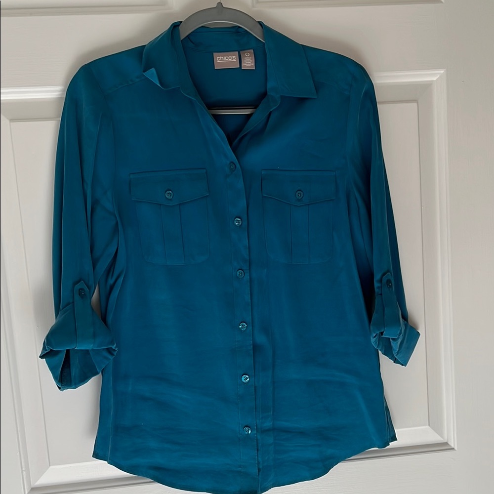 Chicos Teal Button-Up Blouse